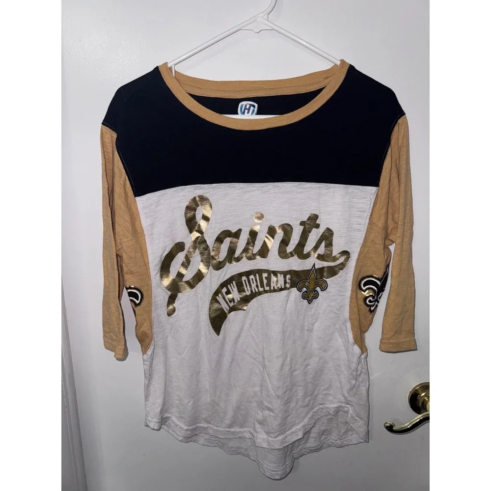 Hands High New Orleans Saints Womens Small 3/4 Sleeve Colorblock Shirt NFL Gold